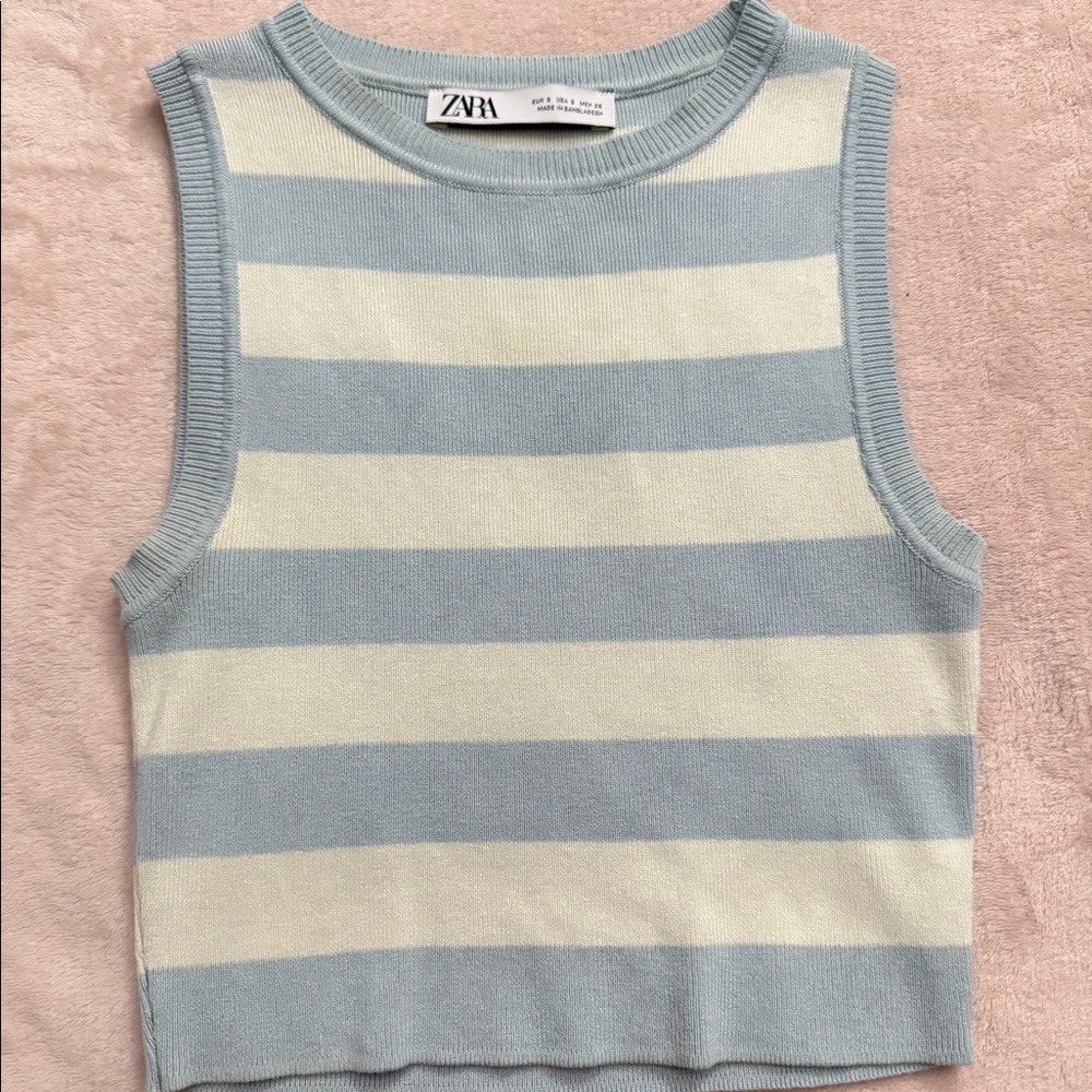 Zara Blue and White Striped Cropped Tank